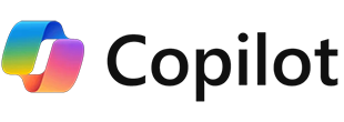 Microsoft Copilot logo with a colorful ribbon-style icon and the word 'Copilot'