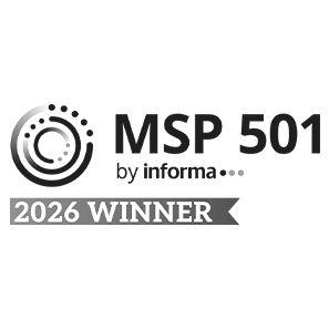 MSP 501 by Informa logo with a purple ribbon below displaying "2026 Winner," recognizing a top-performing managed service provider.